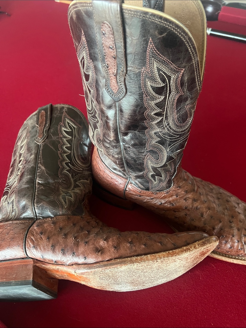 Tony Lama Two-Tone Brown Ostrich Western Boots - Picture 2 of 5